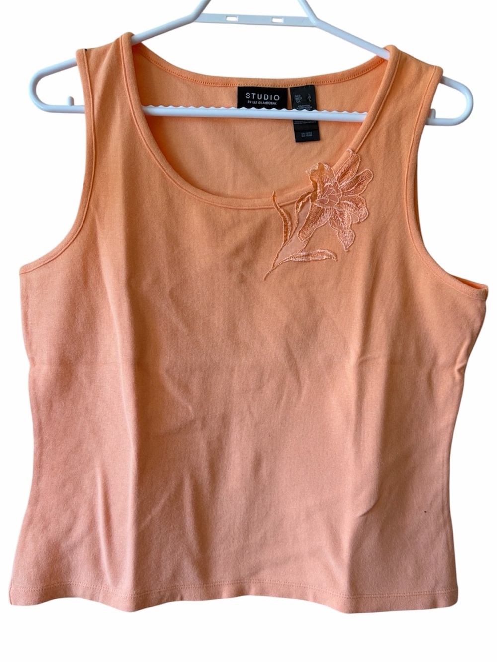 Studio by Liz Claiborne Floral Embroidered Tank Top Sleeveless Peach Cotton Knit